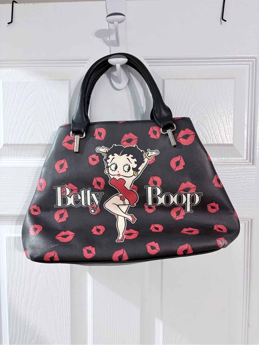 Betty Boop Black Red Kiss Lips Satchel Bowling Handbag Purse Retro